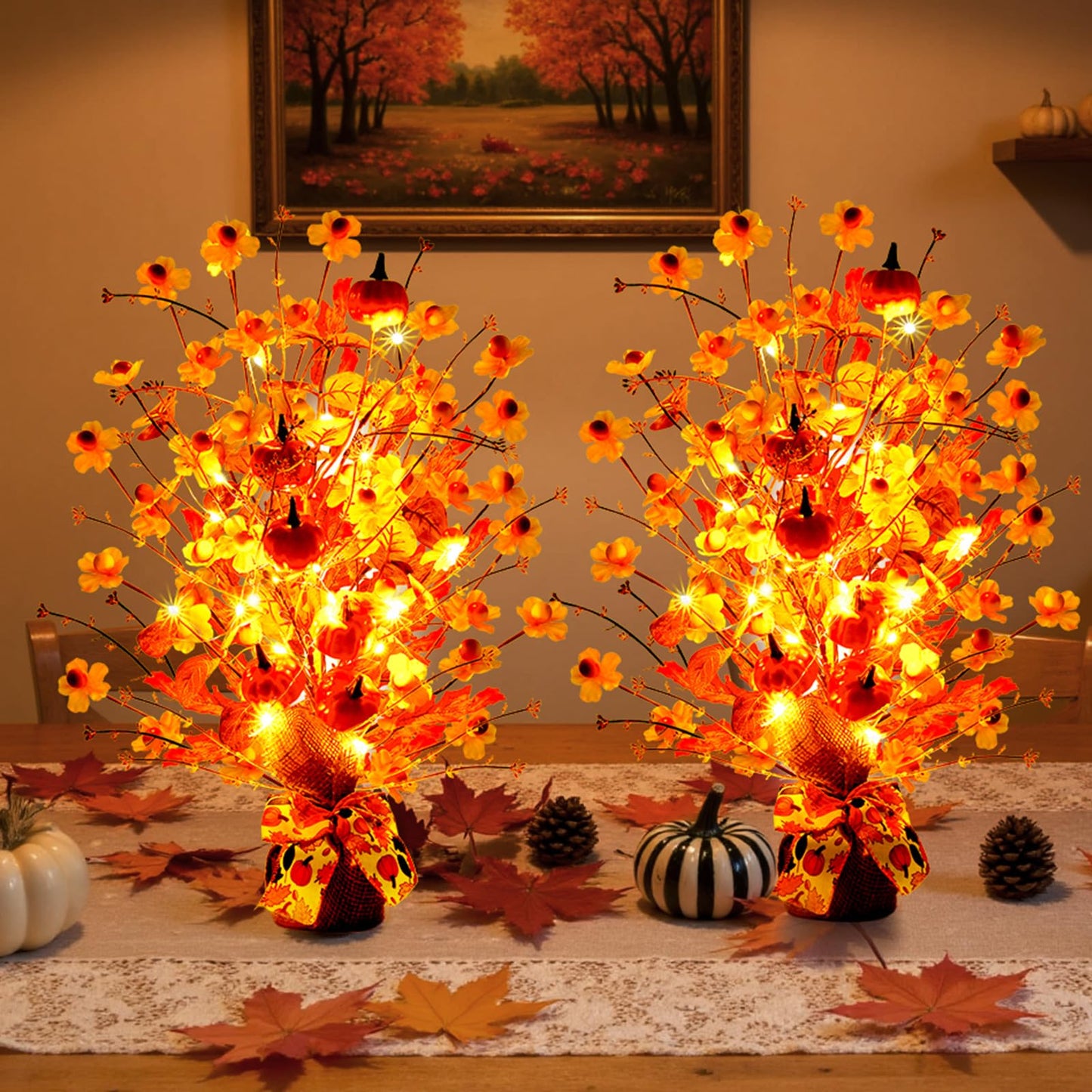 Joyhalo 2 Pack Lighted Christmas Tree Tabletop with LED Battery Operated Eucalyptus Trees with Lights, Christmas Centerpieces Decorations for Home, Tables, Desk, Office, Indoor Xmas Decor