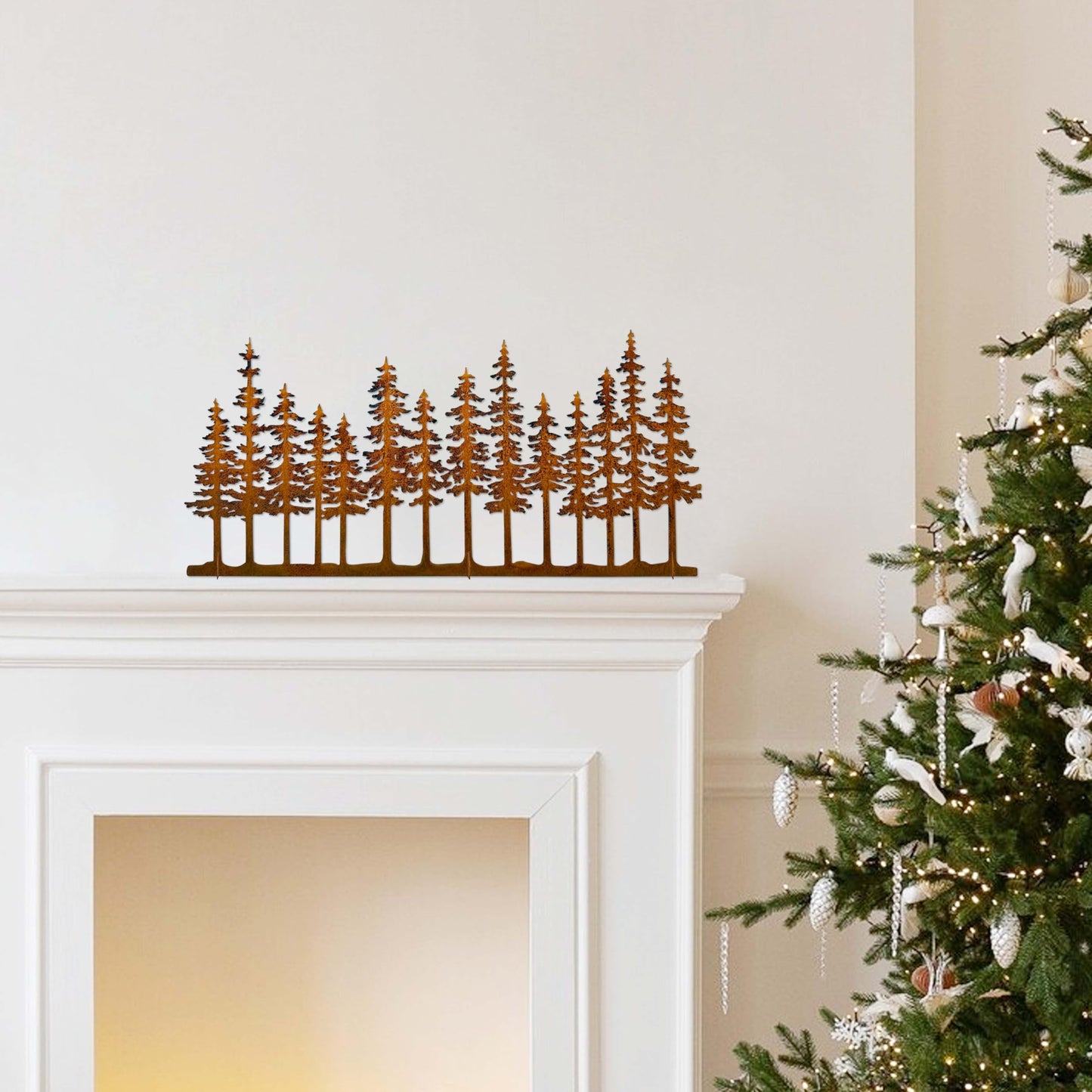 dryelves Metal Pine Tree Decor, Cabin Forest Tree and Nature Rustic Tabletop Decor, Mantel Centerpieces Shelf Decorations, Housewarming Gifts for Home Farmhouse Living Room Bedroom(Rusty)