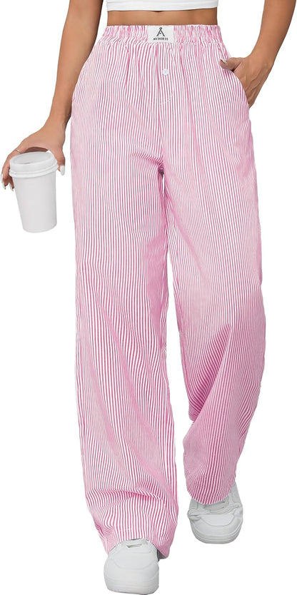 ANRABESS Womens Striped Gingham Pants 2025 Pajama Lounge Boxer Pants Cute Comfy PJ Bottoms with Pockets Y2K Plaid Outfits