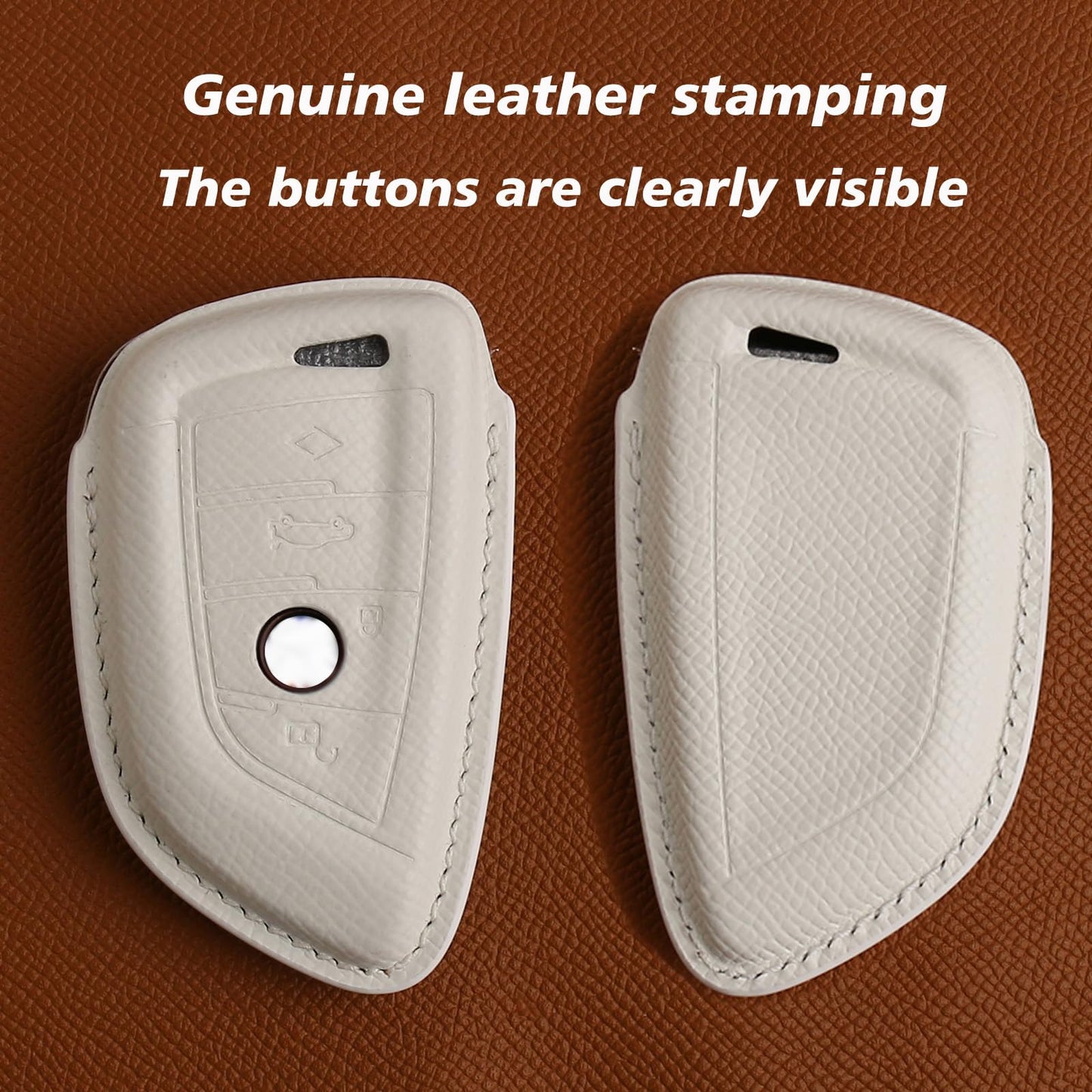 CISUI Leather Key Fob Cover Case, Keychain Shell, Compatible for BMW 2 5 6 7 X1 X2 X3 X5 X6 Series(White)