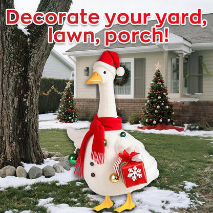 Lodaxu Christmas Snowman Porch Goose Outfits for Large 23" High Cement or Plastic Goose Statue, Yard Goose Cloths with Christmas Hat and Snowflake Gift Box Decor for Outdoor Lawn Gaden Patio