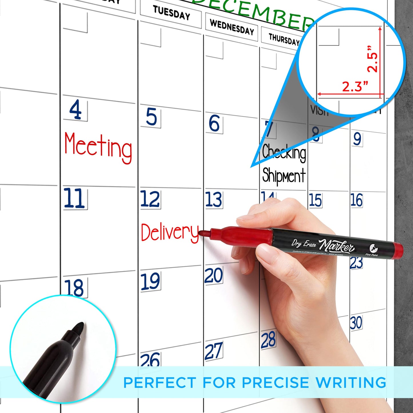 Extra Large 100"x36" Dry Erase Monthly Planner – 12-Month Whiteboard Calendar Includes 6 white Board Markers Eraser Push Pins & Mounting Tape