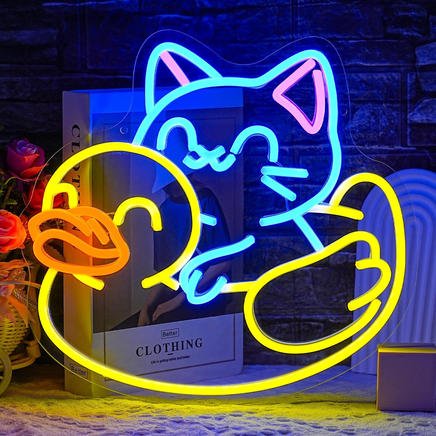 LULANMP Cat Neon Sign for Wall Decor Duck Neon Light Animal LED Neon Sign USB Powered LED Neon Light for Bedroom Zoo Pet Shop Cat House Decoration(13.5"*12.9")