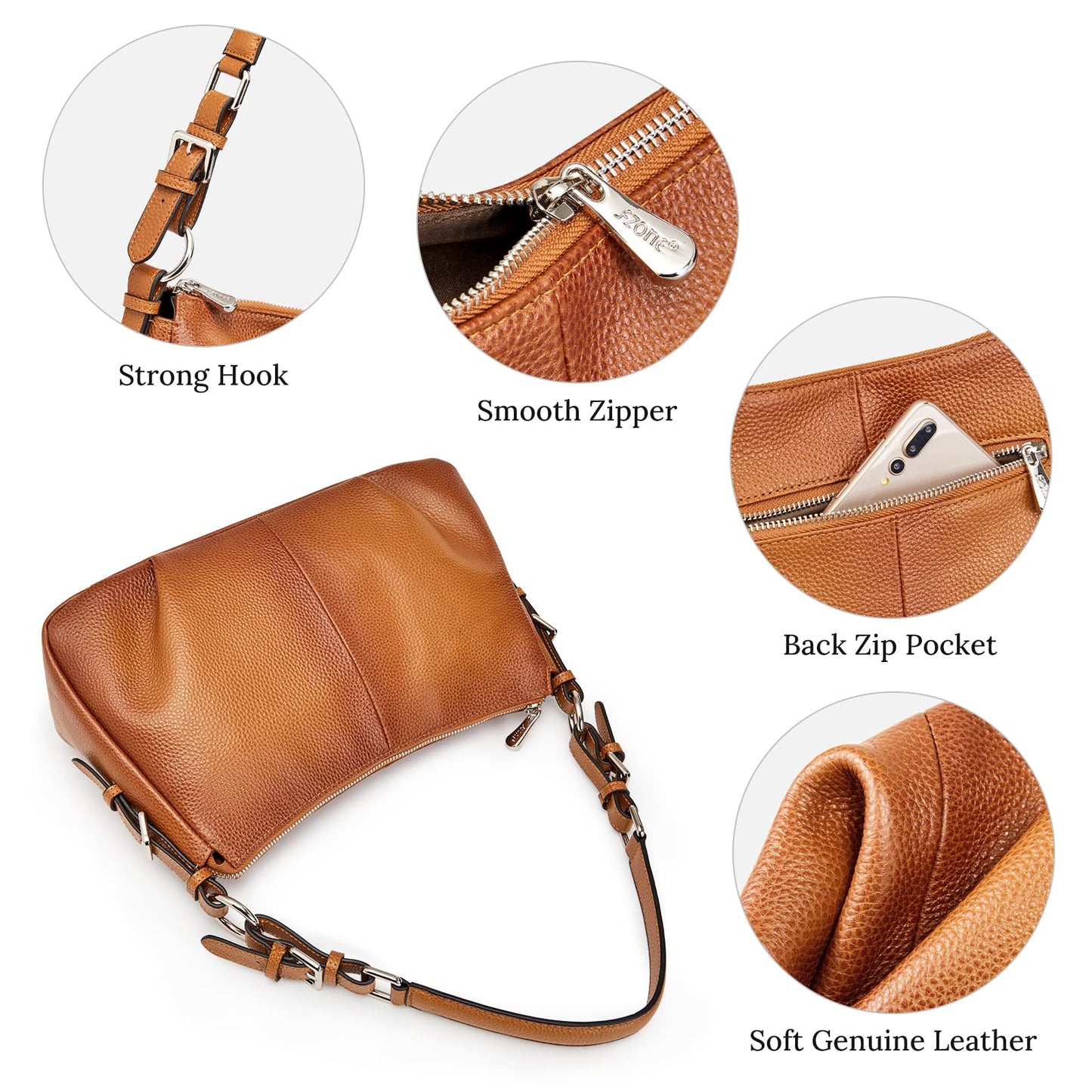 S-ZONE Womens Hobo Genuine Leather Shoulder Bag Top-handle Handbag Ladies Purses