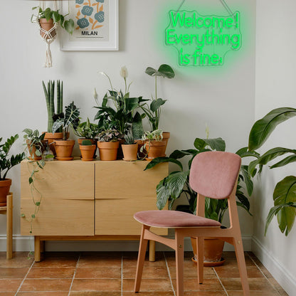 ineonlife Welcome Everything is Fine Neon Sign Light Up for Wall Decor Led Signs for Home Small Acrylic Art Decor for Office Room Bedroom Bar Cafe Friend Gifts Decorations