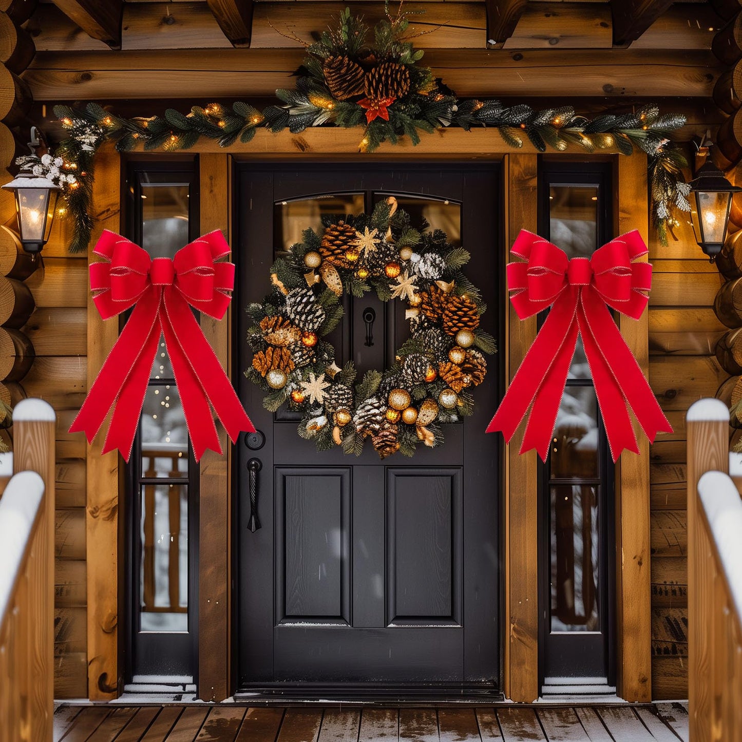 2 Pcs Red Christmas Bows Outdoor Decorations - 16”x24” Large Christmas Tree Topper Bow, Velvet Wreath Bow with Glitter Gold Edge for Xmas Home Front Door Decor