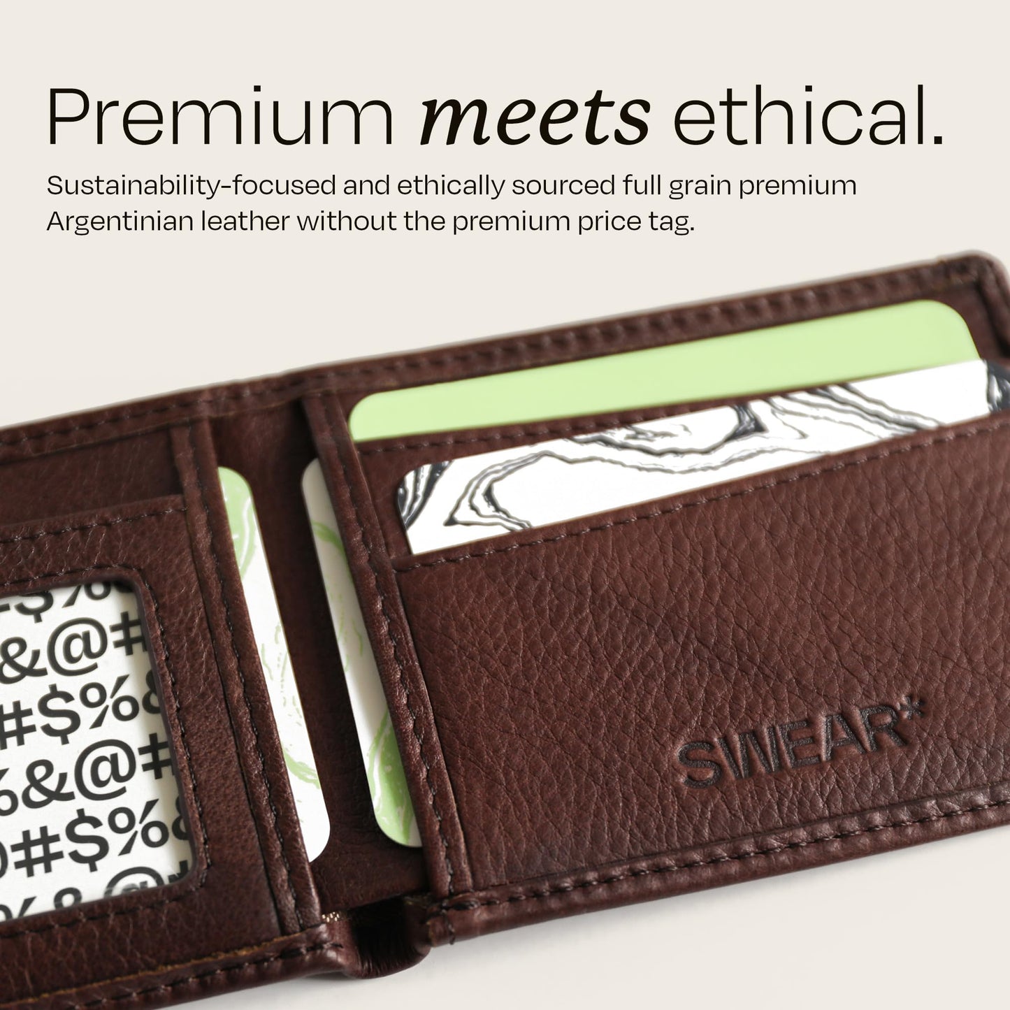 Swear Brands Full-Grain Leather Wallet | Slim RFID Blocking Bifold Design with Cash Pocket & Card Pull Strap | Holds 1-12 Cards | Stylish & Durable (Walnut)