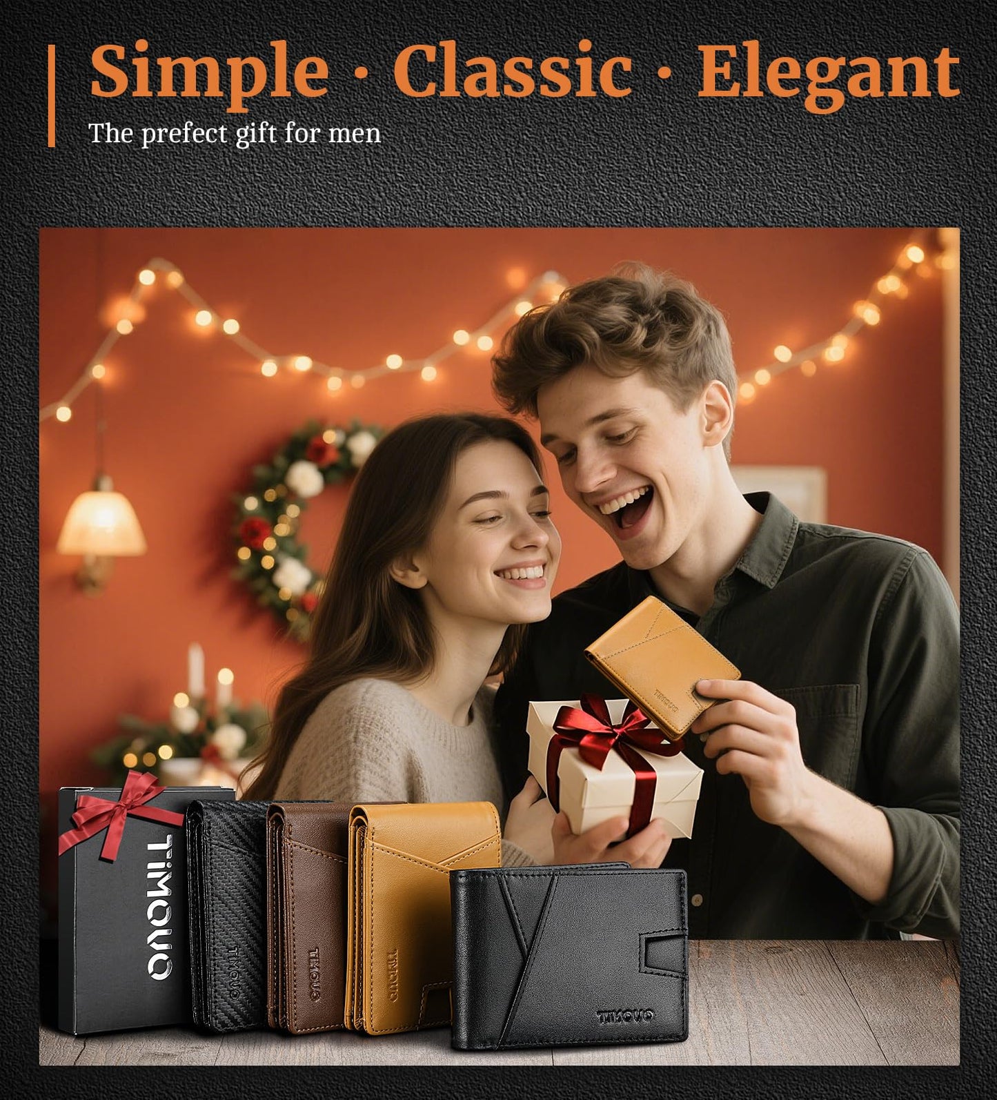 TiMOVO Slim Wallet for Men with RFID Blocking, Khaki Casual Leather Bifold Wallet with 2 ID Window, Multifunct Quick Slot Design, Gift Box Included, Khaki