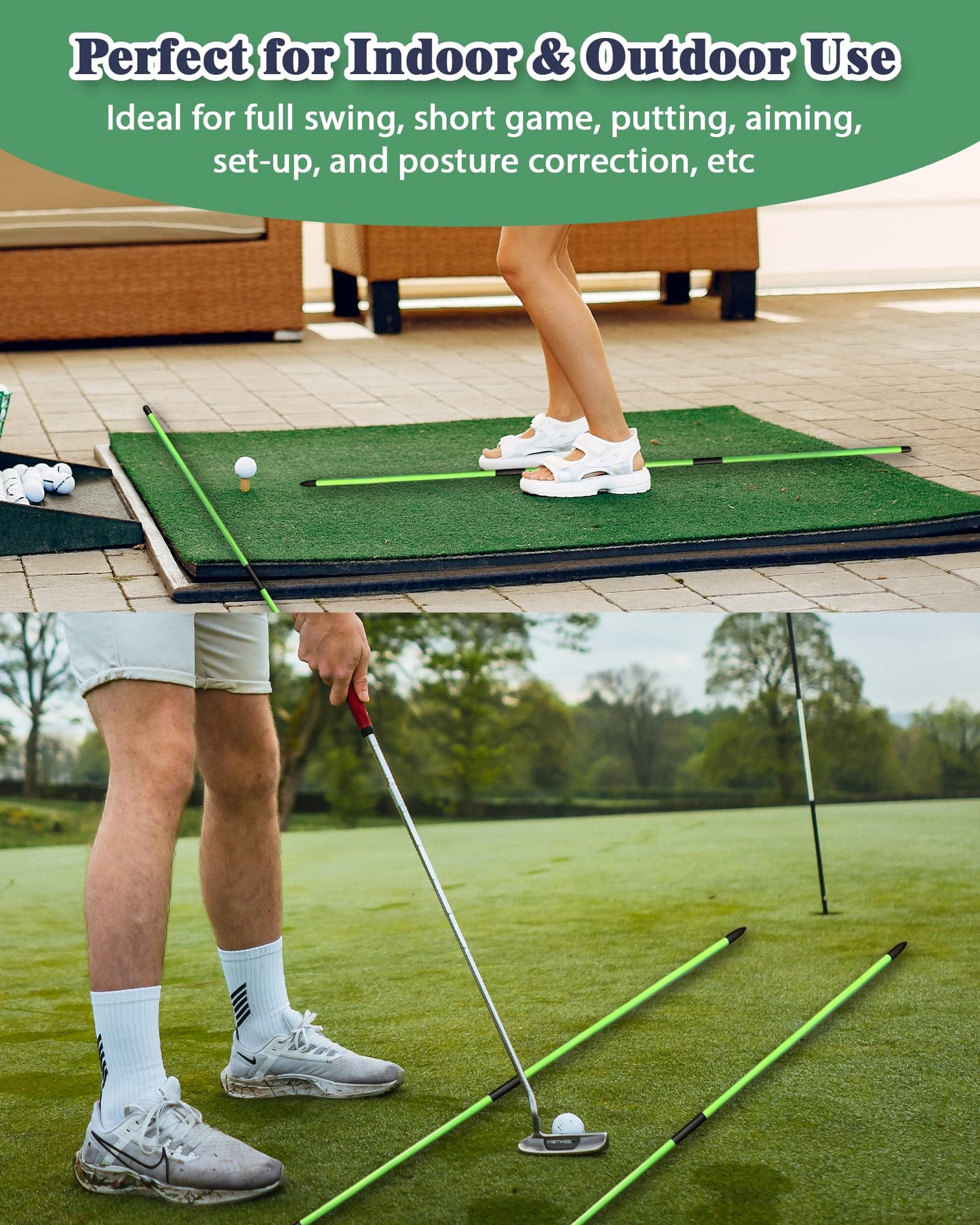 Josongslax Golf Alignment Sticks, 2 Pack Plastic 49" Collapsible Alignment Stick Golf Practice Rods Aid for Aiming, Putting, Swing Trainer, Posture Corrector with Tube Case, Golf Training Equipment