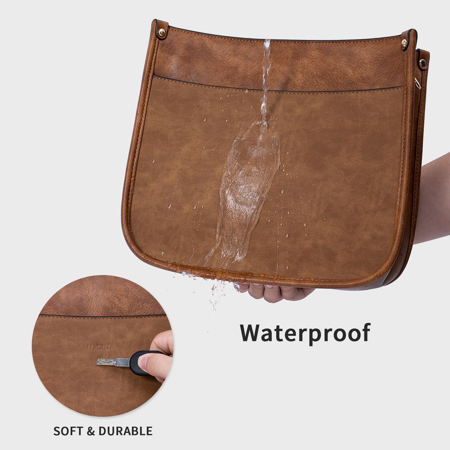 HKCLUF Crossbody Bags for Women Trendy Vegan Leather Hobo Handbags With 2PCS Adjustable Guitar Strap Crossbody Shoulder Bag Purse For Women(Stitching Brown)
