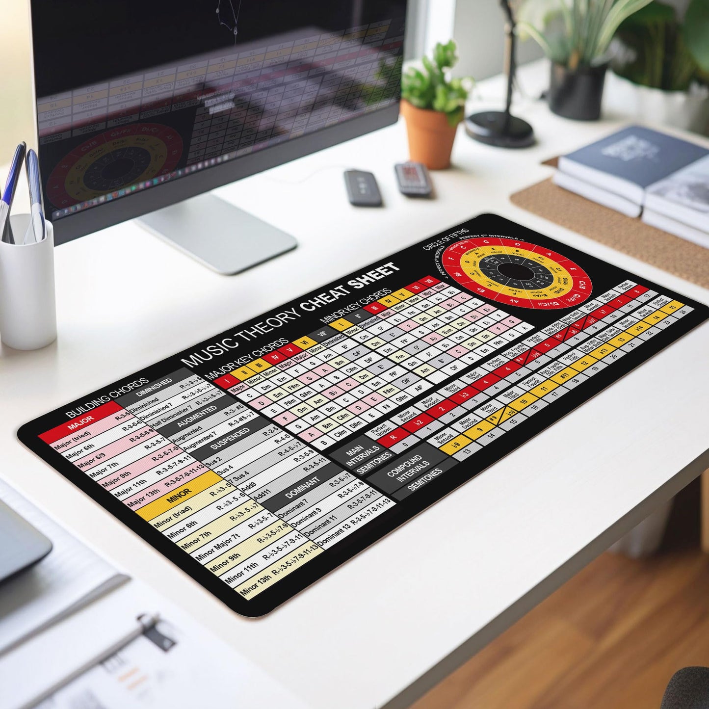 Music Theory Reference Mouse Pad – Circle of Fifths, Chord Builder & Intervals Table for Piano, Guitar & Music Students, Essential Computer Accessories for Study, Work, and Reference Purposes KMH