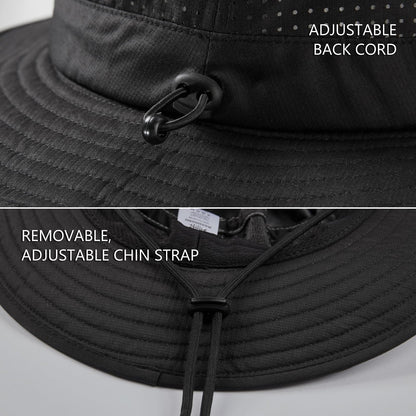 BASSDASH UPF 50+ Water-Resistant Fishing Bucket Hat with Laser Perforated Mesh Adjustable for Men Women Outdoor Hiking Black