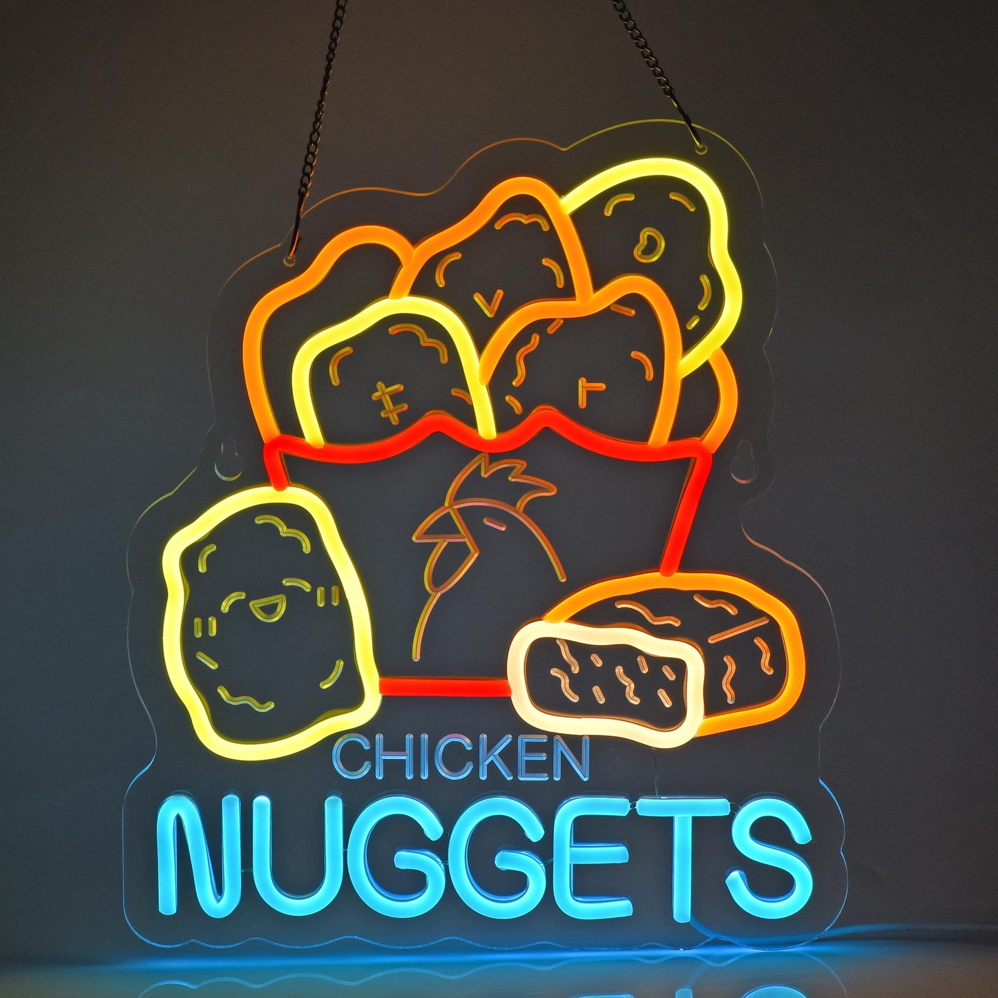 JOMOBUTY Chicken Nuggets Neon Sign, Neon Lights Hanging Wall Art Decoration for Business Restaurant Shop Store House Bar Cafe Party Home Decor, USB Powered Ultra Bright Dimmable,14.57×12.6inches