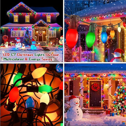 50 Feet C7 LED Christmas Lights Outdoor Multicolor Christmas Lights with 50 + 5 LED C7 Bulbs - for Holiday Xmas Decorations - Light Up House Stairs Porch Tree Yard Decor, Energy Efficient 0.6W = 7W