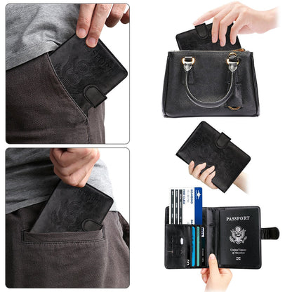 WALNEW Passport Holder for Travel, RFID Passport Cover Wallet for Women Men, PU Leather Passport Book Card Holder Case with Pen, Travelling Essentials for Flying