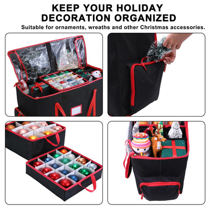 BIEBOS Large 2-in-1 Christmas Ornament Storage Box - High Capacity Storage, Easy Organization Protect Your Holiday Decorations (Black)