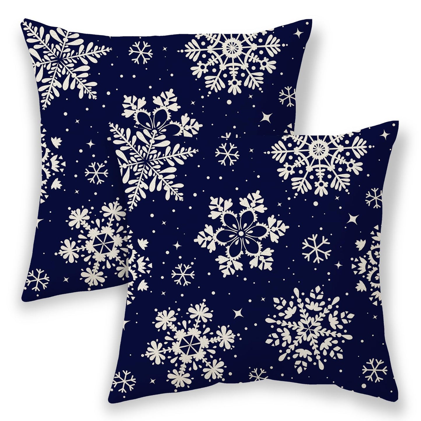 Christmas Pillow Covers 20x20 Inch 2 Pcs, Navy Blue White Snowflakes Decorative Throw Pillows for Couch, Xmas Winter Outdoor Decor Pillowcase Linen Cushion Cover for Bed Sofa