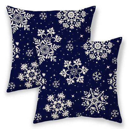 Christmas Pillow Covers 20x20 Inch 2 Pcs, Navy Blue White Snowflakes Decorative Throw Pillows for Couch, Xmas Winter Outdoor Decor Pillowcase Linen Cushion Cover for Bed Sofa
