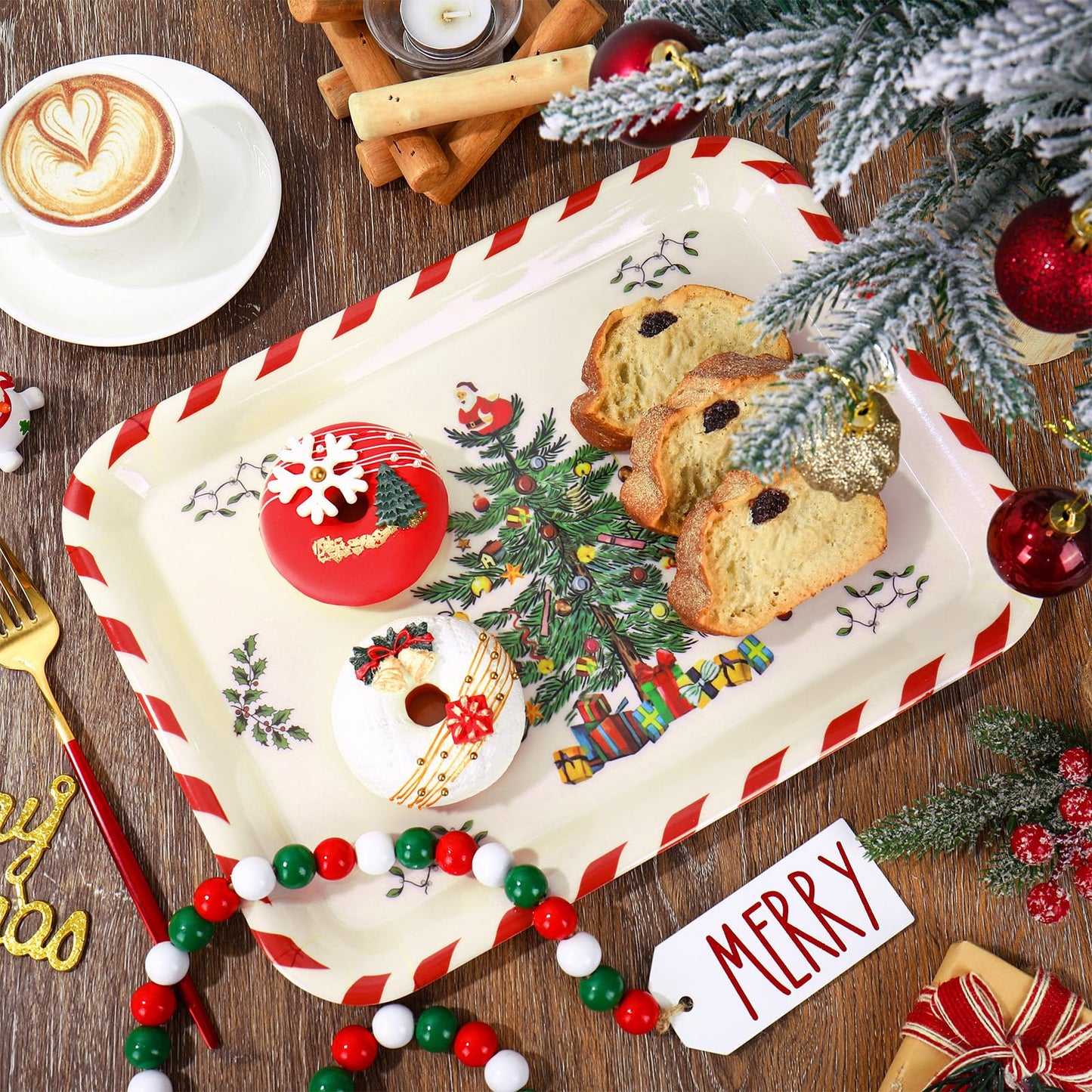 Whaline 3 Pcs Christmas Serving Trays Xmas Tree Plastic Serving Platters Dishes for Holiday Party Breakfast Lunch Dinner Food Snack Supplies, 10 x 13 Inch