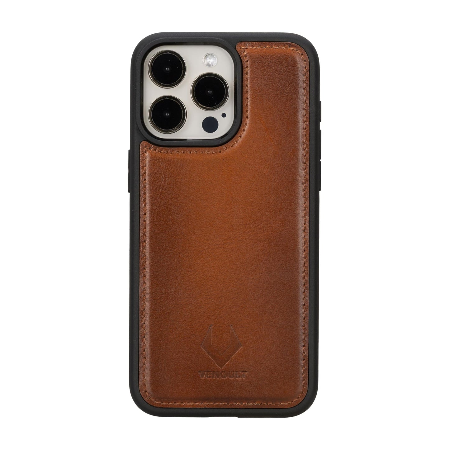 VENOULT Detachable Wallet Case for iPhone 15 Pro MAX, 4 Card Holder Wallet, Man or Women Folio Cover, Compatible with Magsafe, RFID, Genuine Leather, Kick Stand (Chestnut Brown)