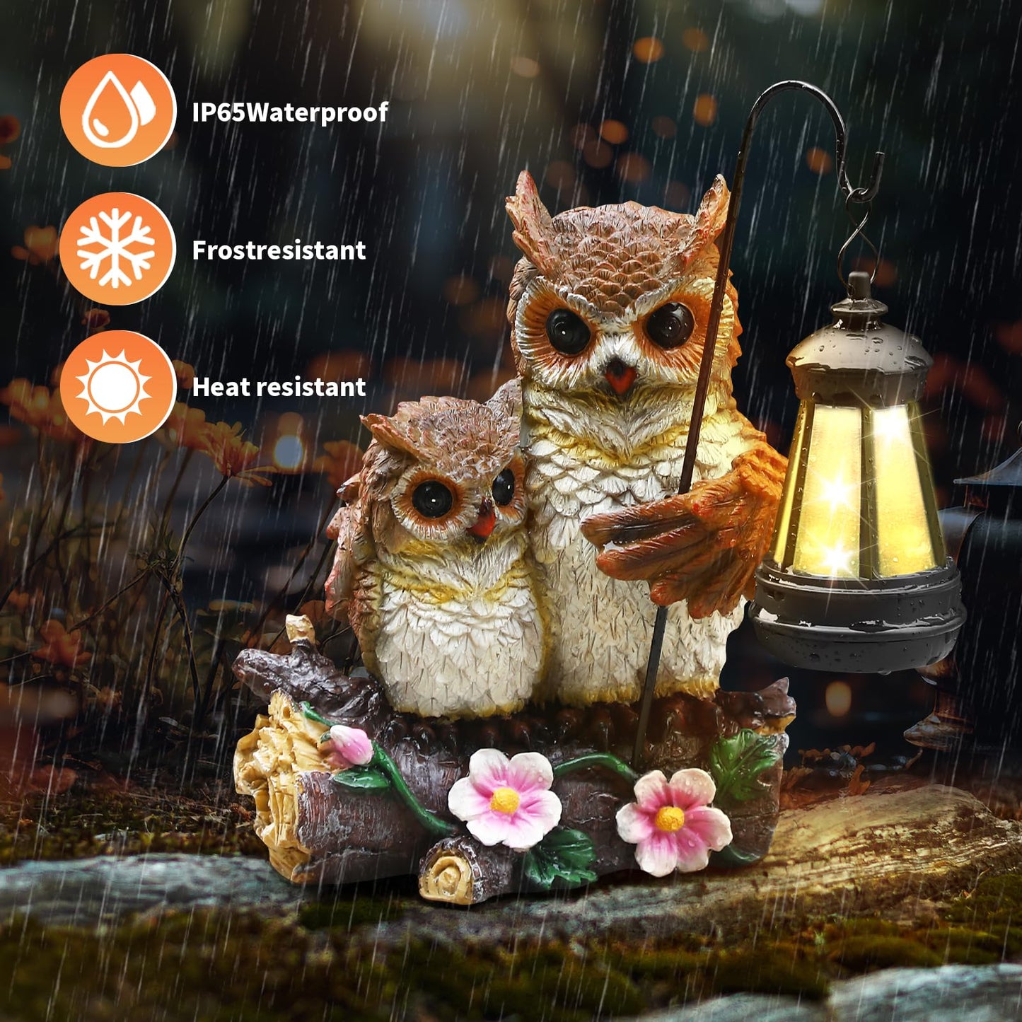 Garden Owls Statue with Solar LED Lantern, Wisdom Statue Gift for dad Yard Art, Whimsical Figurine Sculpture Lighted Outdoor father's Day, Spring Decorations for Lawn, Porch,2026 Gradulation Gift