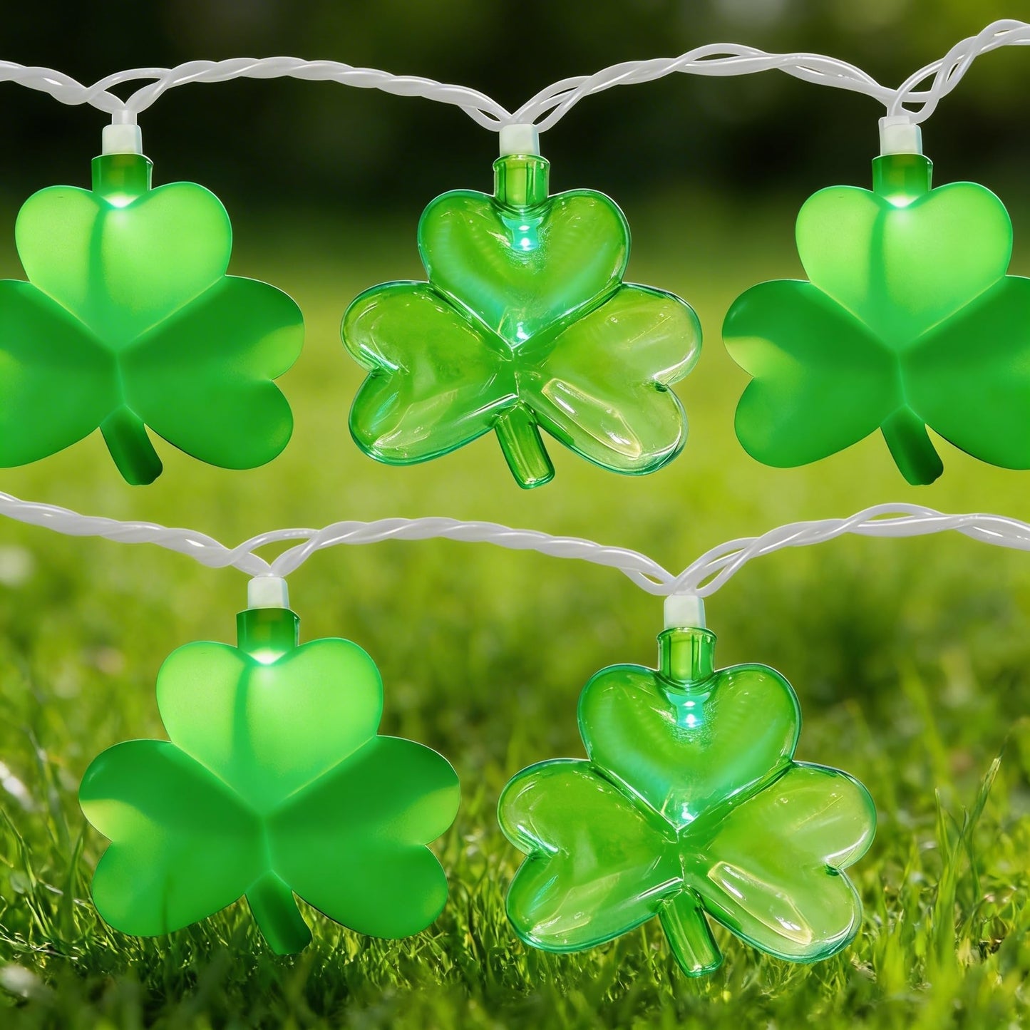 8.5Ft Shamrock String Lights Outdoor, St Patricks Day Decorations Lights with 10 LED Green Clover Lights, Plug in Shamrock Fairy Light for Window Patio Garden Party Irish St. Patricks Day, White Wire