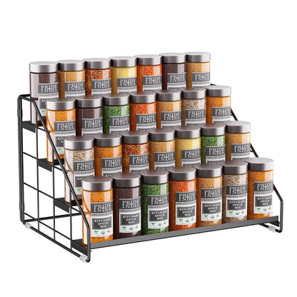 Spice Rack Organizer for Cabinet, 4 Tiered Spice Rack Organizer, Tiered Adjustable Spice Shelf for Kitchen Countertop Pantry Organization (Bright Black)