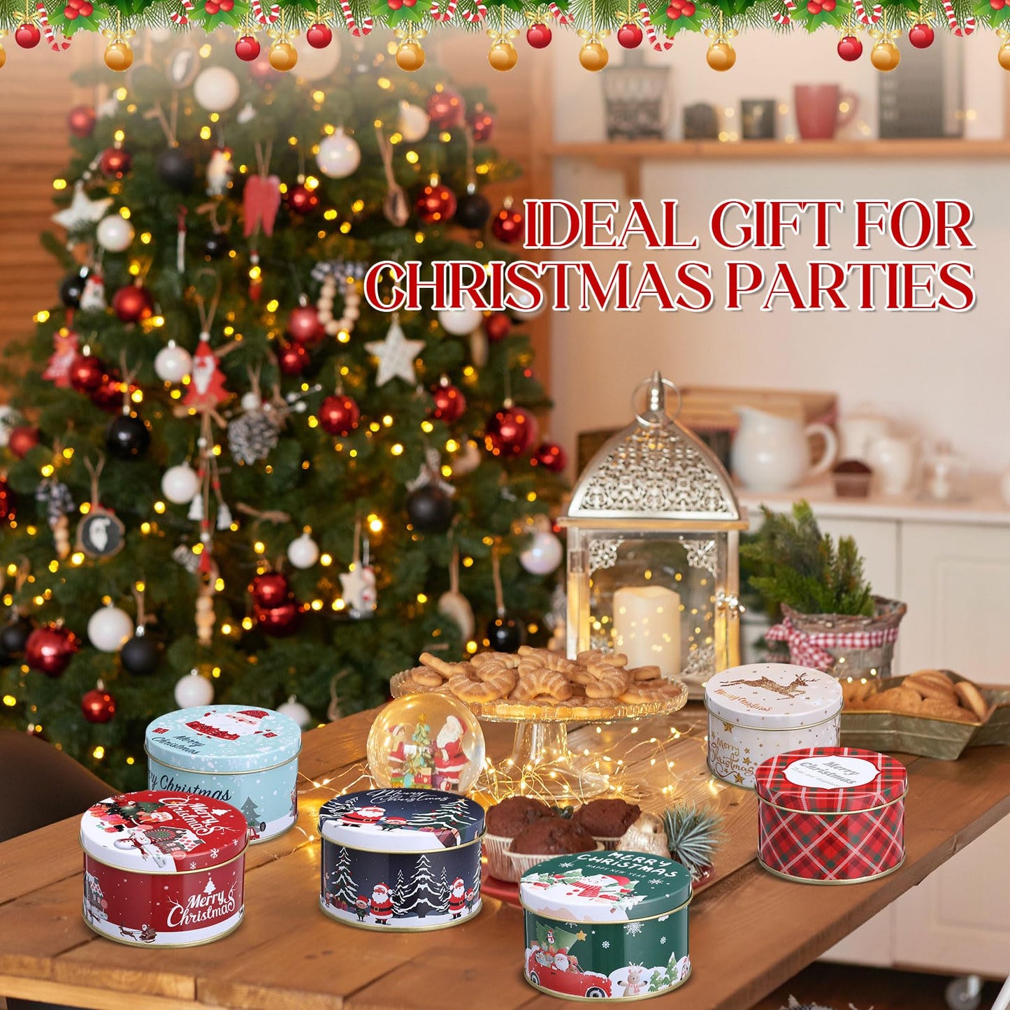 Acellegic 20 Pcs Christmas Cookie Tins with Lids for Gift Giving Small Xmas Tin Containers Round Iron Christmas Tins Empty Cookie Jar for Gift Giving Holiday Party Favors