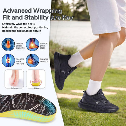 Boys Girls Kids Walking Shoes Arch Support: Orthopedic High Arch Orthotic Plantar Fasciitis Running Gym Sneakers, Supportive Athletic Lightweight Neuropathy Pain Relief Walking Shoes Black Big Kid 5