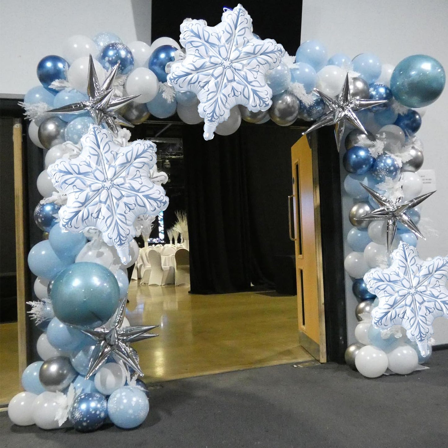 Winter Wonderlan Balloon Garland Arch Kit, Blue White Silver Balloons Snowflake Star Foil Balloons for Baby Its Cold Outside Onderland Christmas Ice Baby Shower Birthday Party Decorations Supplies