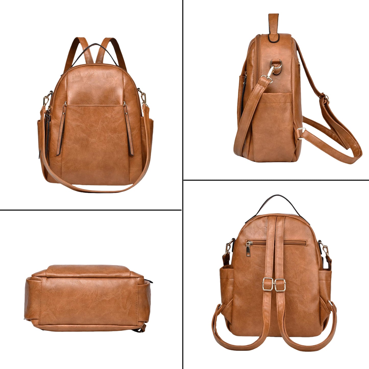 CTTOVIS Small Backpack for Women Designer Leather Mini Backpack Purse Ladies Fashion Roomy Shoulder Handbag (Brown)