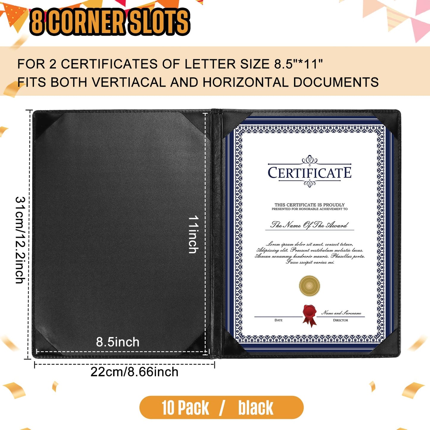 Tenare Leather Certificate Holder 8.5 x 11 Inch PU Phd Bachelor Master Diploma Cover Professional Award Folder for Official End of Year Graduation Competition Contest Charity(Black,10 Pcs)