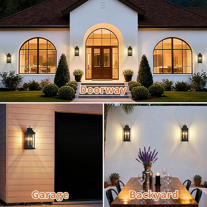 tewei 2-Light Black Outdoor Light Fixture, Porch Light Outdoor Wall Sconce Lantern, 18'' Exterior Lighting Fixture Wall Mount E12 Gold Base, Outside Light for House Backyard Garage, 1-Pack