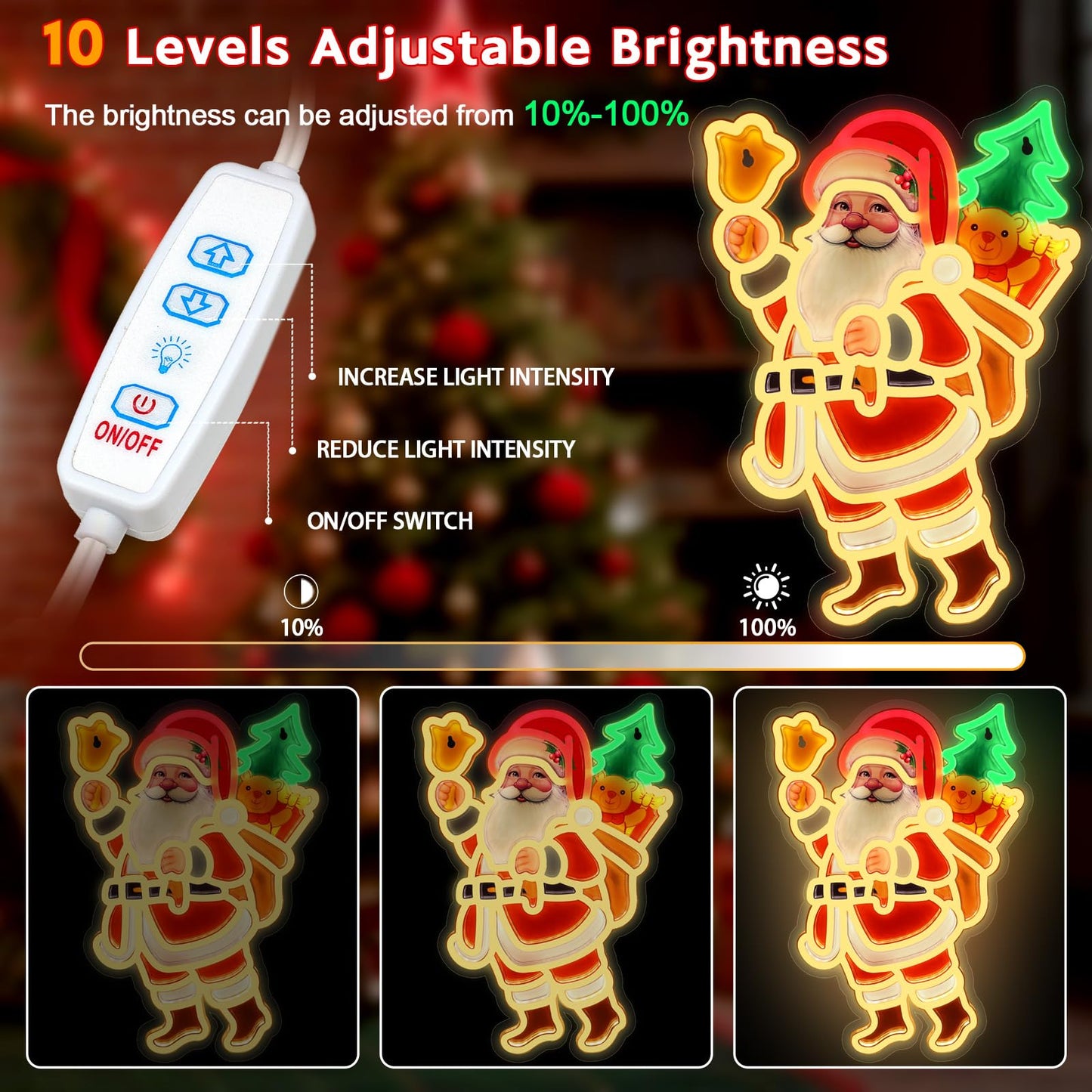 Santa Claus Neon Sign, Christmas Neon Light Sign, LED Neon Signs for Wall Decor,10 Adjustable Brightness Personalized USB Neon Light, Gift for Christmas Events Birthday Party Home Decorations