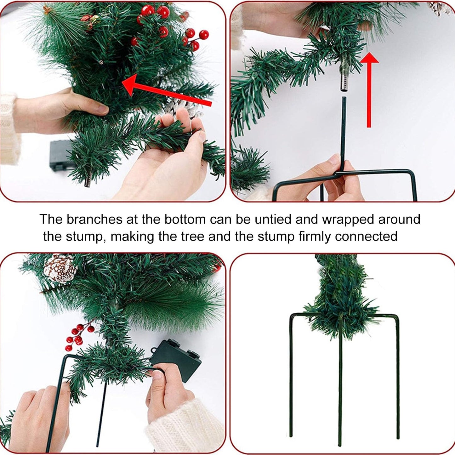 Prelit Artificial Christmas Trees Lights 17.2 Inch Solar Christmas Tree Pathway Lights with Stake Red Berries Pinecones Waterproof Xmas Urn Filler Solar Stake Lights Garden Decor(1Pcs/Solar Powered)
