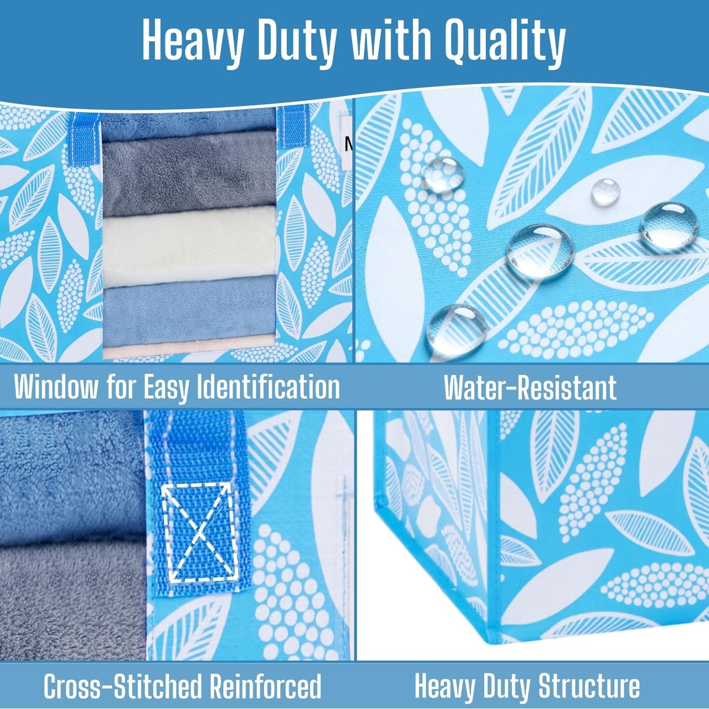 VENO 4 Pack Heavy Duty Moving Bags, Clothes and Comforter Storage Bags with Clear Window, College Dorm Essentials Packing Supplies, Foldable Boxes Alternative (Spring Breeze, 4 Pack)