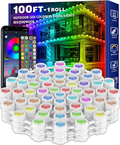 SINLEY 100FT Permanent Outdoor RGB Lights,Waterproof Smart LED Eaves Lights with App/Remote Control,for Christmas and All Holiday Decor,Daily and Accent Lighting,House Roof and Garden Lighting