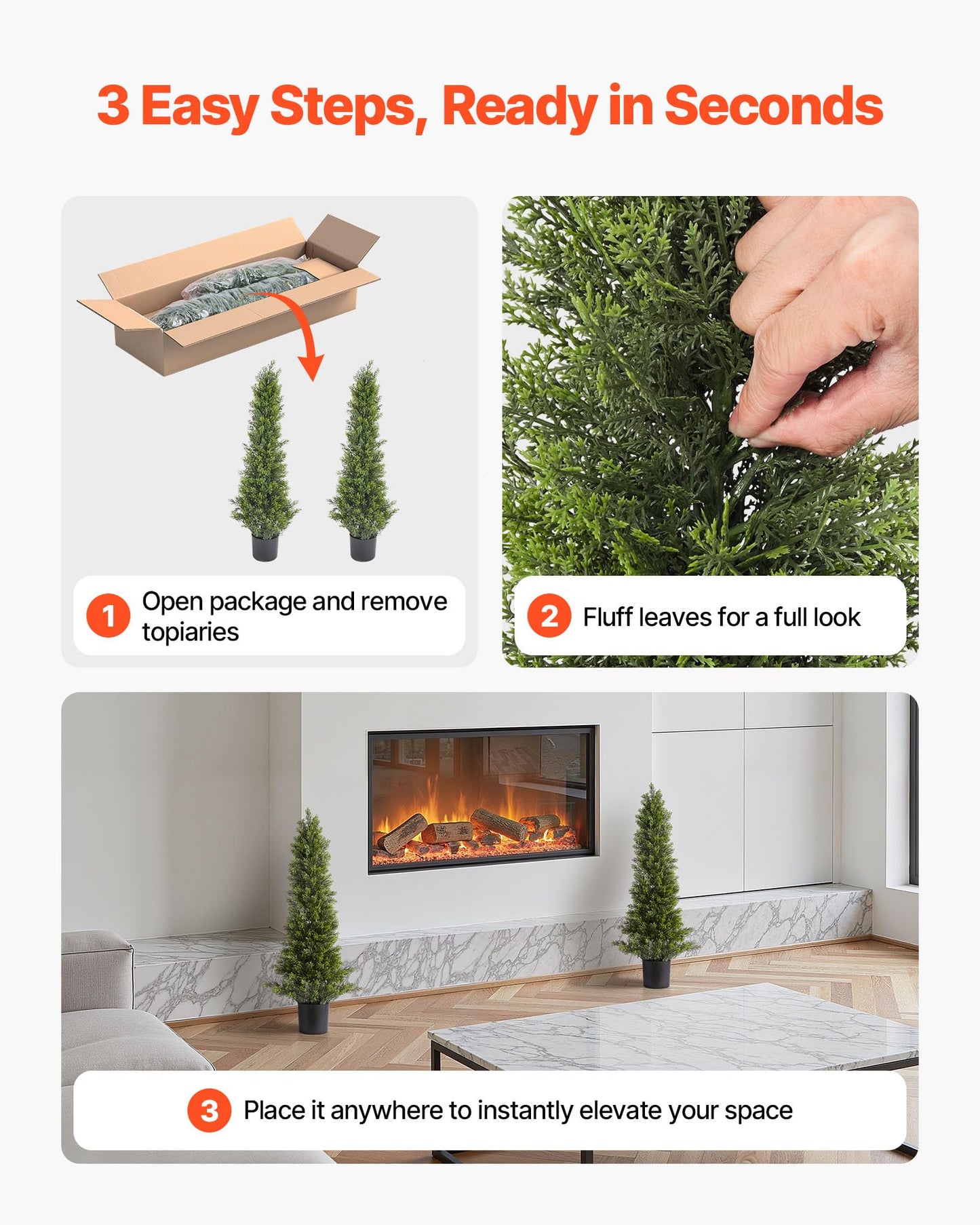 VEVOR Artificial Cedar Topiary Trees, 36 inch 2 Set Faux Pine Shrubs Plants, Fake Silk Tree Look Real, Easy Assembly for Decor Front Porch Outdoor Patio Garden Balcony Backyard Indoor Office（3FT