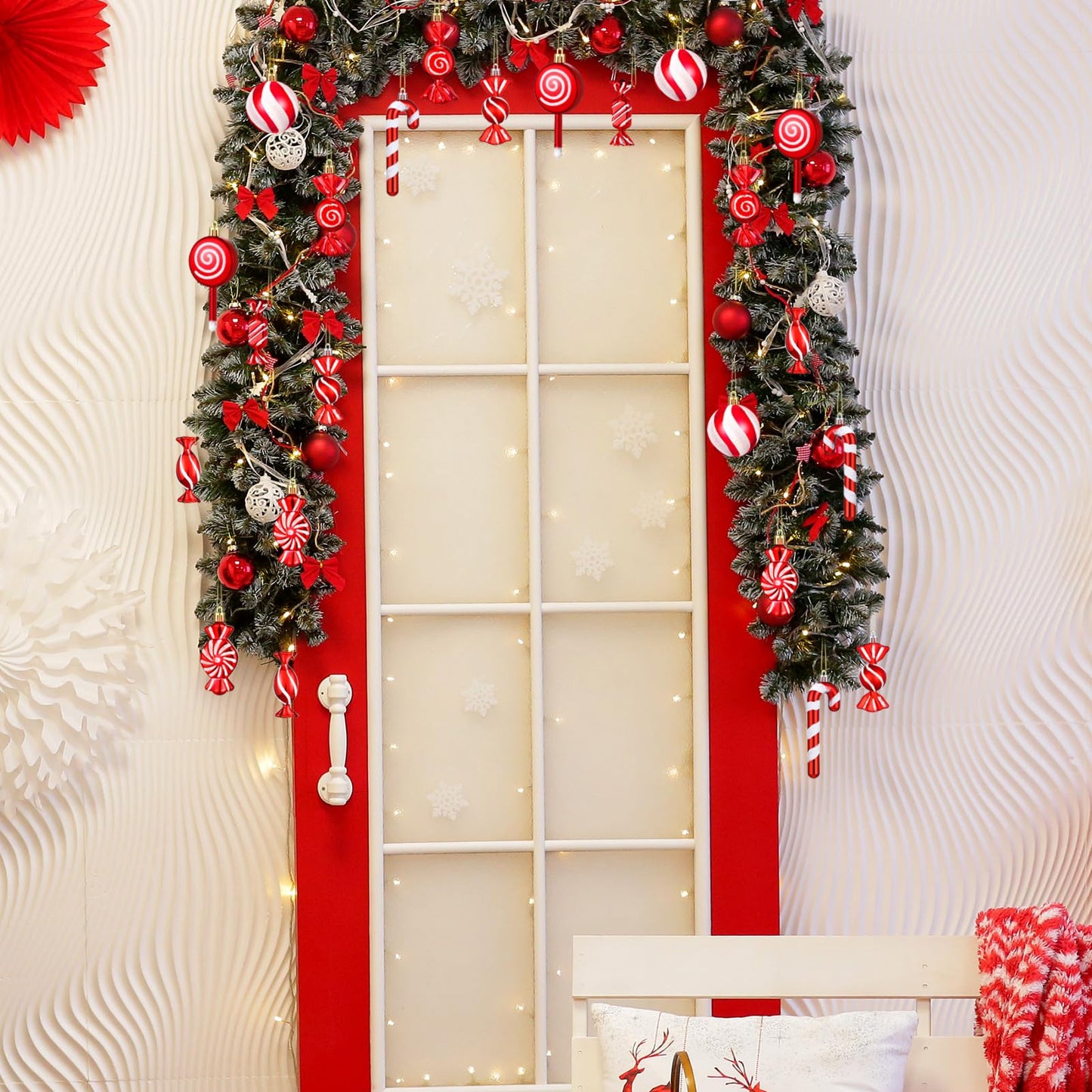 Aoriher 24 Pcs Christmas Candy Cane Ornament Red and White Plastic Peppermint Candy Cane Christmas Decorations Xmas Hanging Lollipop Pattern Decorations with Rope for Xmas Party Holiday Festival Decor