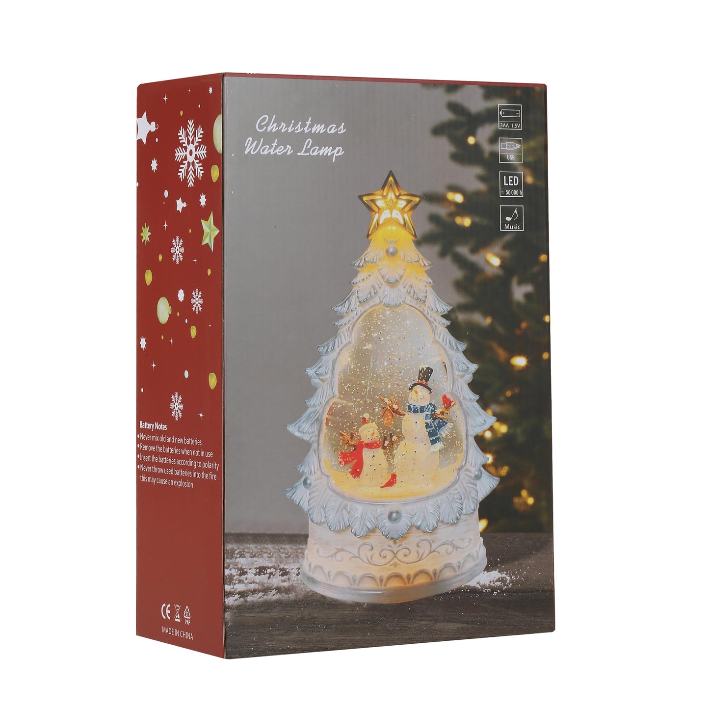 Snowman's Christmas Musical Snow Globe Lamp | Battery Operated and USB Powered LED Lighted Swirling Glitter Water Lantern for Tabletop Home & Christmas Decoration