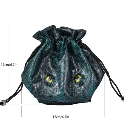 KSNDie Large DND Dice Bag Leather Dice Storage Bag Dark Green D&D Drawstring Pouch with Pockets for RPG Table Games - Can Hold 200+ Polyhedral Dice