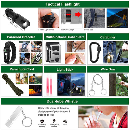 Survival Kit and First Aid Kit, 142Pcs Professional Survival Gear and Equipment with Molle Pouch, for Men Dad Husband Who Likes Camping Outdoor Adventure (Green)…