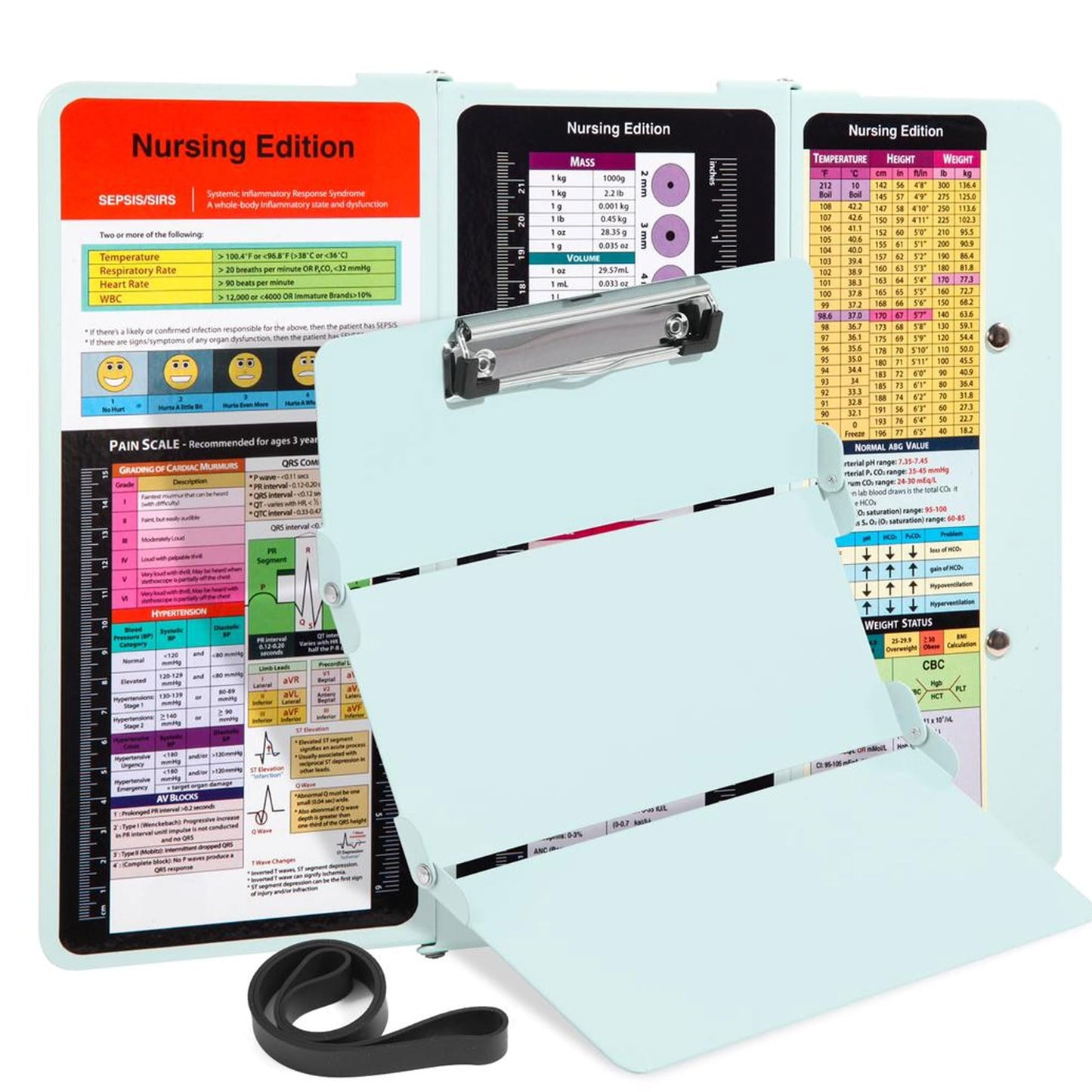 Nursing Clipboard with Nursing and Medical Edition Cheat Sheets 3 Layers Aluminum Foldable Nurse Clipboard Nursing Student Essentials - Foldable Clipboard Nursing Nursing School Essentials (Mint)