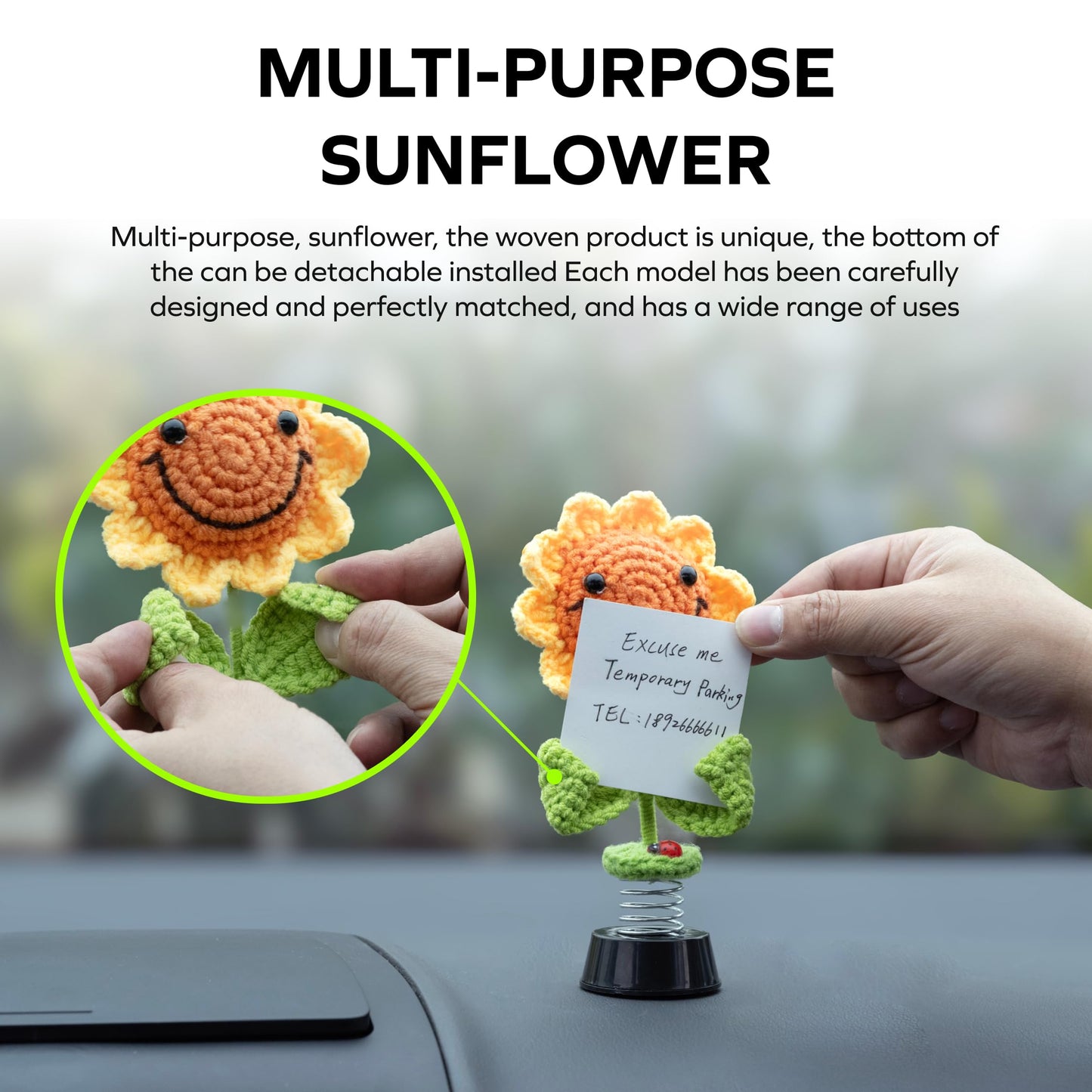 Aisle 3 Essentials Smiley Sunflower Bobblehead – Cute Dashboard & Desk Décor | Spring-Mounted Dancing Flower Ornament with Ladybug Accent | Cheerful Gift for Car, Office, or Home