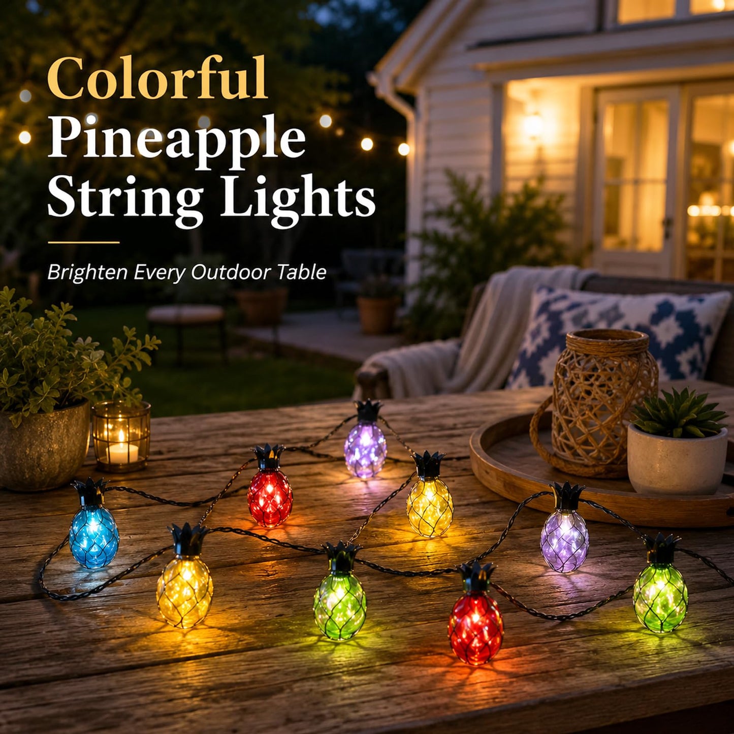 Vigdur Pineapple String Lights - Outdoor Patio Lights Plug in with 10 Pineapple Bulbs Connectable, Indoor String Light for Bedroom Bistro Tiki Decor(10FT