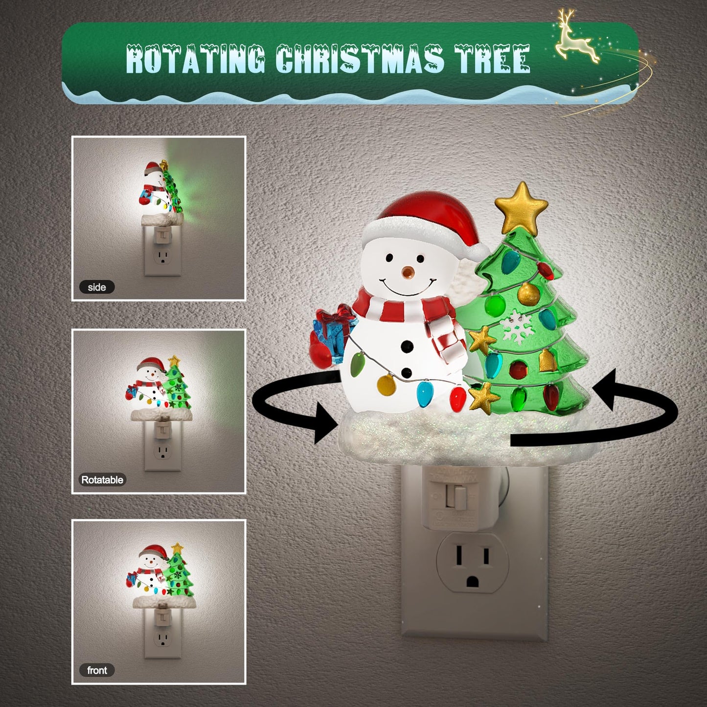 JandCase Christmas Tree & Snowman Night Light, 5000K Night Lights Plug into Wall,Cute & Funny Christmas Night Light for Kids, Nightlights with 360° Rotatable for Home Party Decor,1 Pack