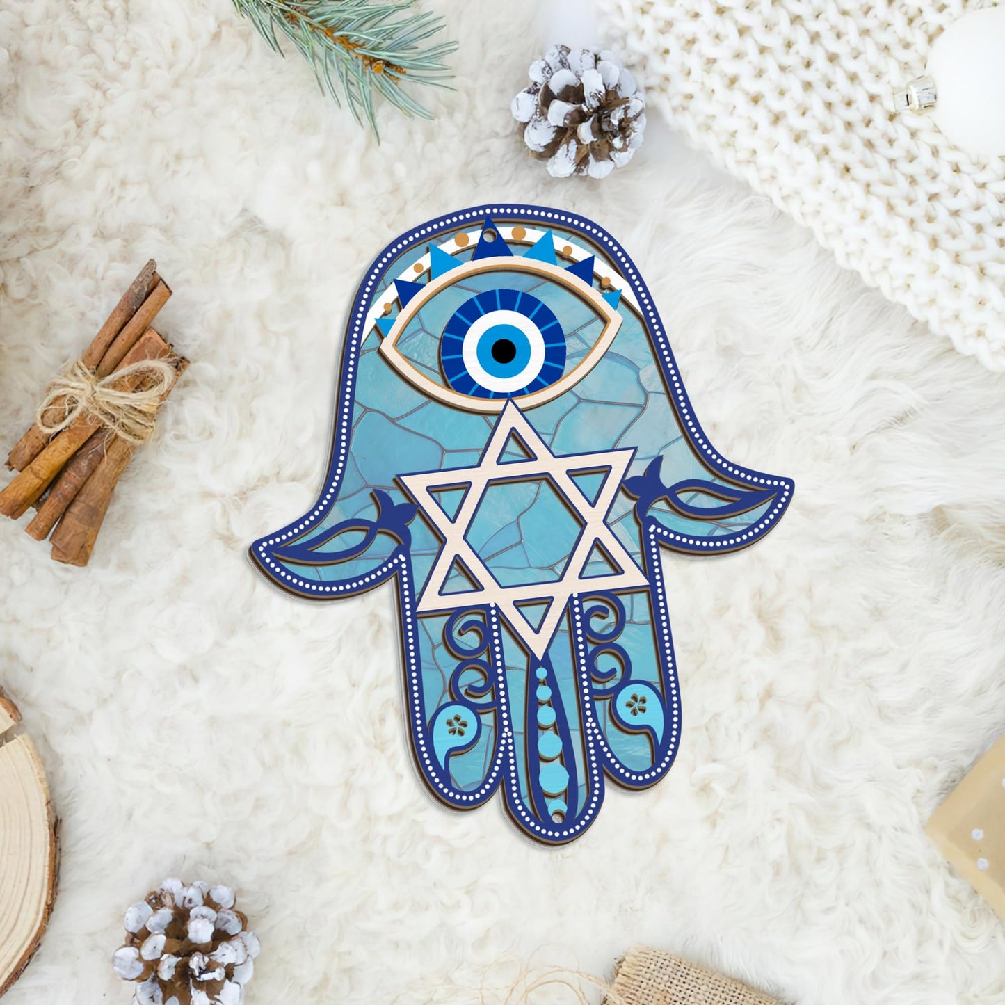 FLAGWIX Christmas Hanukkah Gifts for Women Men - Double-Layered Christmas Ornament for Tree Decorations - Hamsa Hand Suncatcher Decor, Housewarming Gift Ideas, Spiritual Gifts for Family Friends