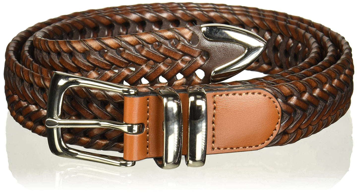Perry Ellis Men's Portfolio Braided Leather Belt, Luggage, 32
