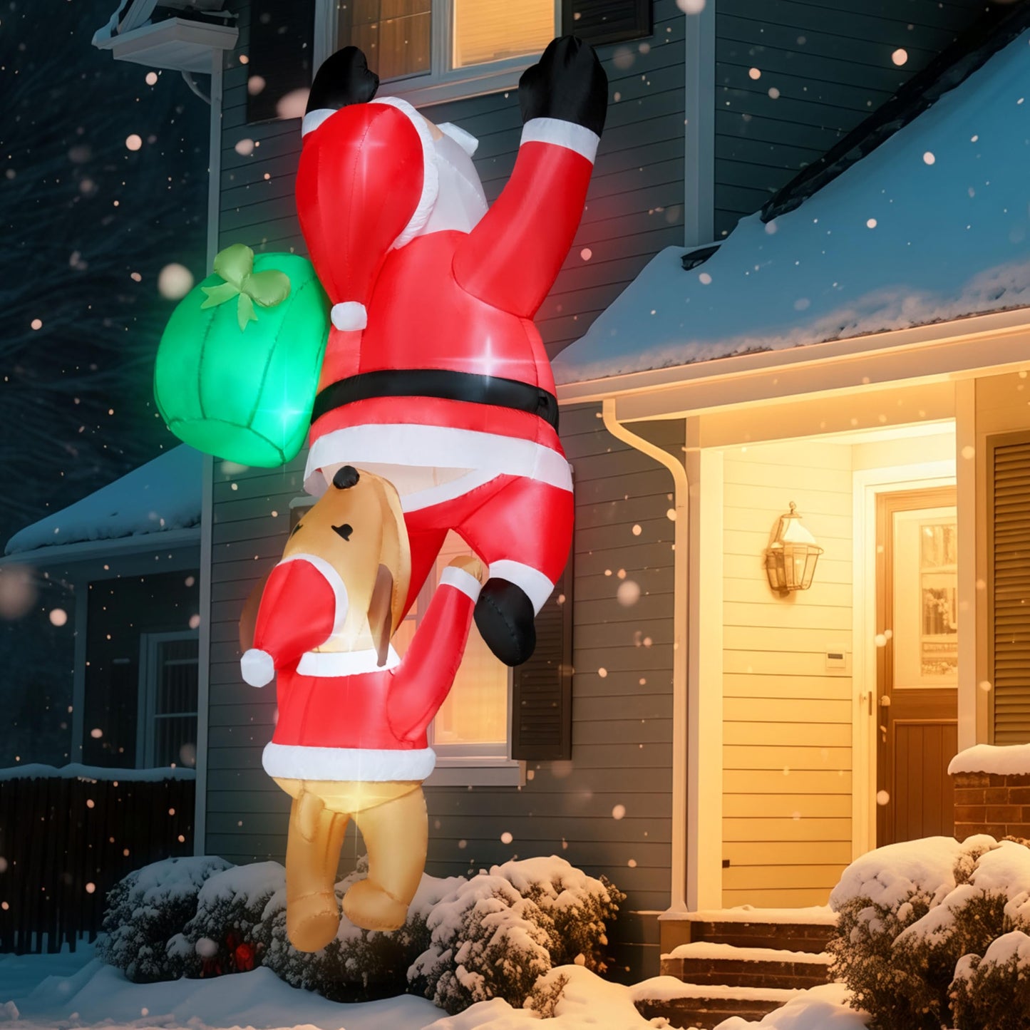 Joiedomi 8 FT Tall Hanging Christmas Inflatables Outdoor Decoration, Blow Up Climbing Santa with Dog, Christmas Blow Up Yard Decorations with Build-in LED for Xmas Party, Garden, Lawn, Roof Decor