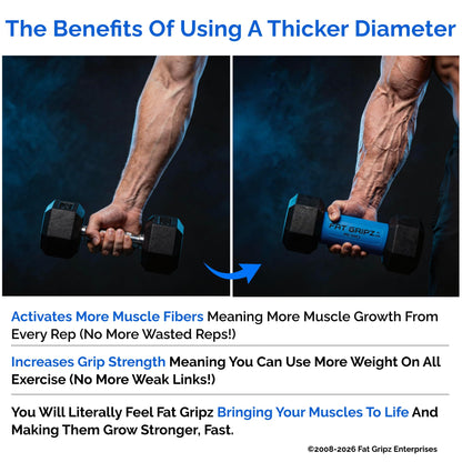Fat Gripz - Thick Grips - Increased Muscle Fiber Activation - Bigger Arms (4x Men's Health Award Winner)